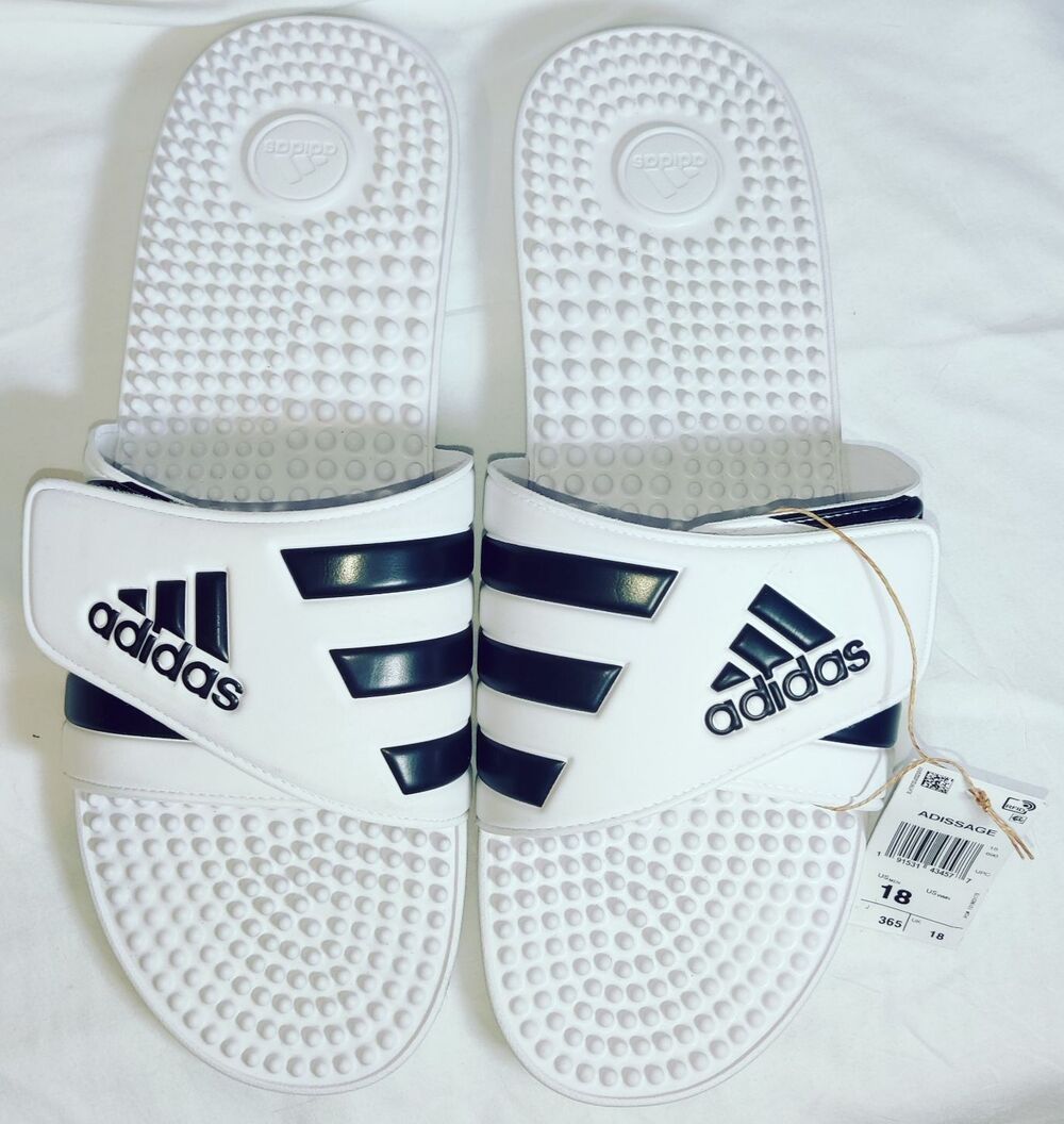 Adidas Adissage Men's US18 Unisex White/Black Sandals Slides NEW